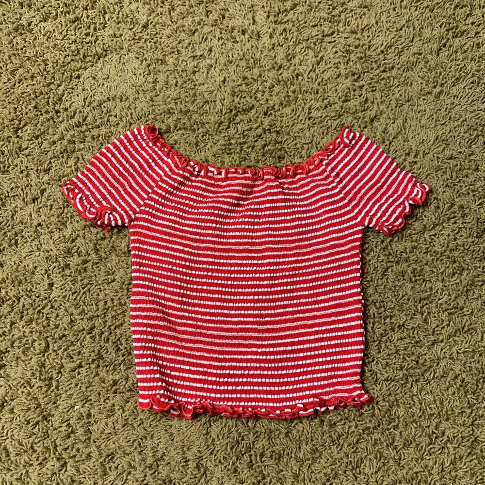 Stripe off the shoulder crop top